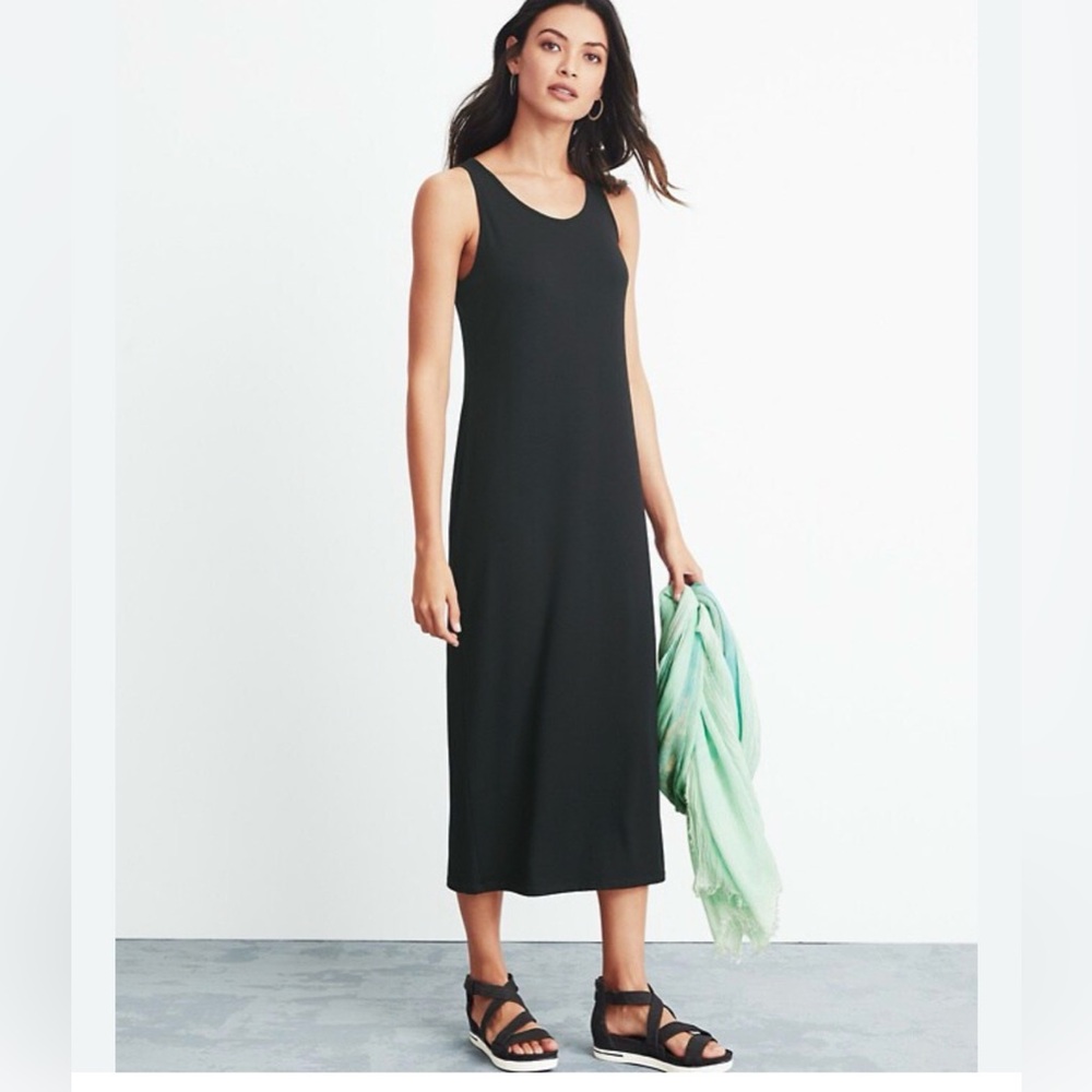 eileen fisher dark gray organic cotton scoop neck dress small